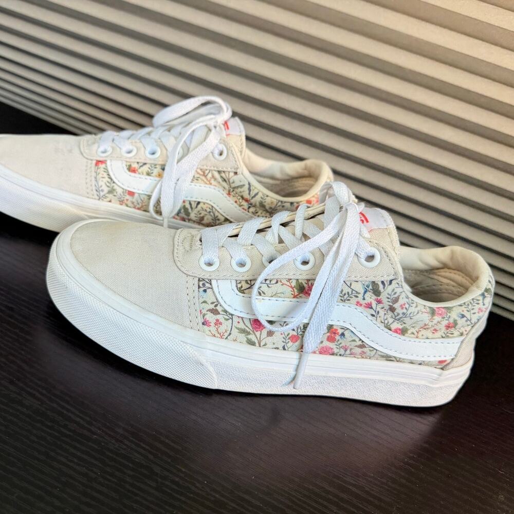 Vans Old Skool Floral Sneakers Women’s Size 6.5 Cream Canvas Low Top Flower Shoe